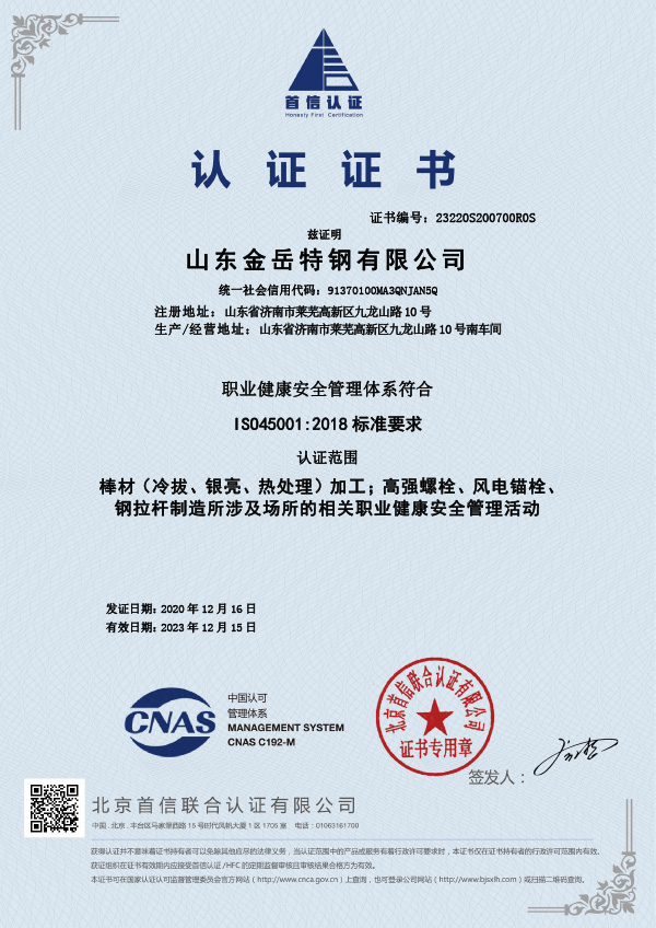 職業(yè)健康安全管理體系認(rèn)證證書(shū)